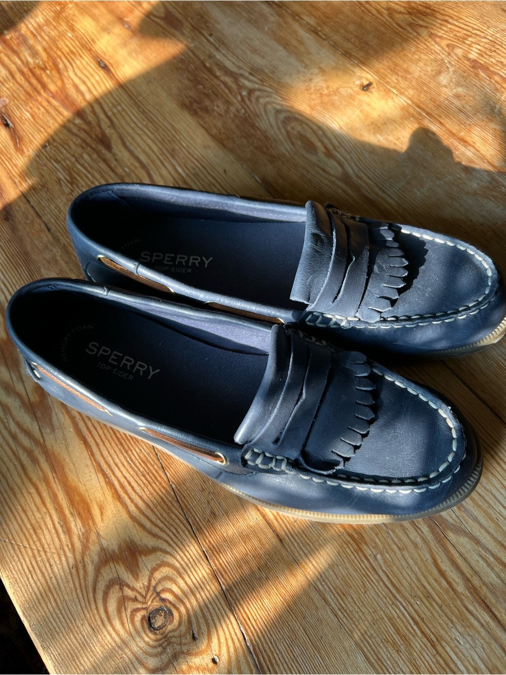 Sperry Navy Kiltie Fringe Slip-On Loafers